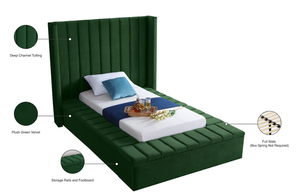 Kiki Velvet / Engineered Wood / Foam Contemporary Green Velvet Twin Bed (3 Boxes) - 70" W x 94" D x 65" H