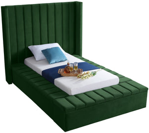 Kiki Velvet / Engineered Wood / Foam Contemporary Green Velvet Twin Bed (3 Boxes) - 70" W x 94" D x 65" H