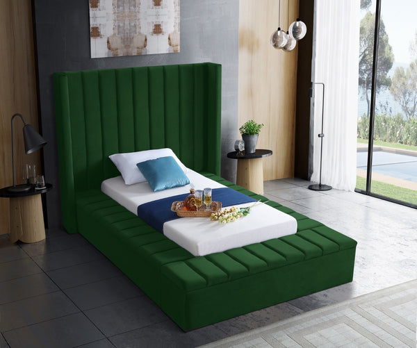 Kiki Velvet / Engineered Wood / Foam Contemporary Green Velvet Twin Bed (3 Boxes) - 70" W x 94" D x 65" H