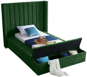 Kiki Velvet / Engineered Wood / Foam Contemporary Green Velvet Twin Bed (3 Boxes) - 70" W x 94" D x 65" H
