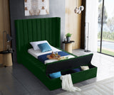 Kiki Velvet / Engineered Wood / Foam Contemporary Green Velvet Twin Bed (3 Boxes) - 70" W x 94" D x 65" H