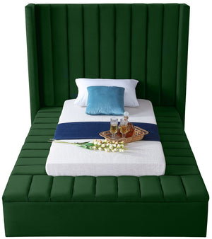Kiki Velvet / Engineered Wood / Foam Contemporary Green Velvet Twin Bed (3 Boxes) - 70" W x 94" D x 65" H
