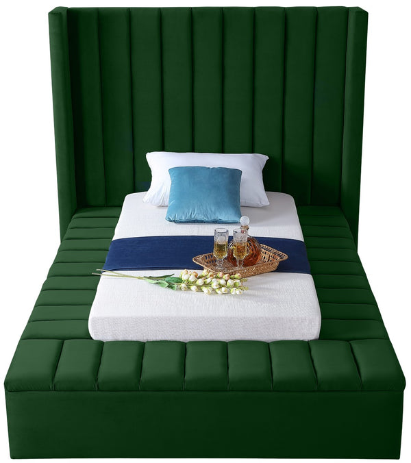 Kiki Velvet / Engineered Wood / Foam Contemporary Green Velvet Twin Bed (3 Boxes) - 70" W x 94" D x 65" H
