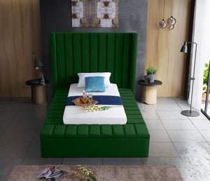Kiki Velvet / Engineered Wood / Foam Contemporary Green Velvet Twin Bed (3 Boxes) - 70" W x 94" D x 65" H