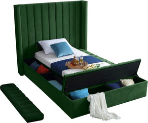 Kiki Velvet / Engineered Wood / Foam Contemporary Green Velvet Twin Bed (3 Boxes) - 70" W x 94" D x 65" H