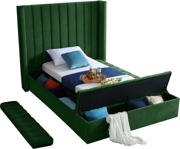Kiki Velvet / Engineered Wood / Foam Contemporary Green Velvet Twin Bed (3 Boxes) - 70" W x 94" D x 65" H
