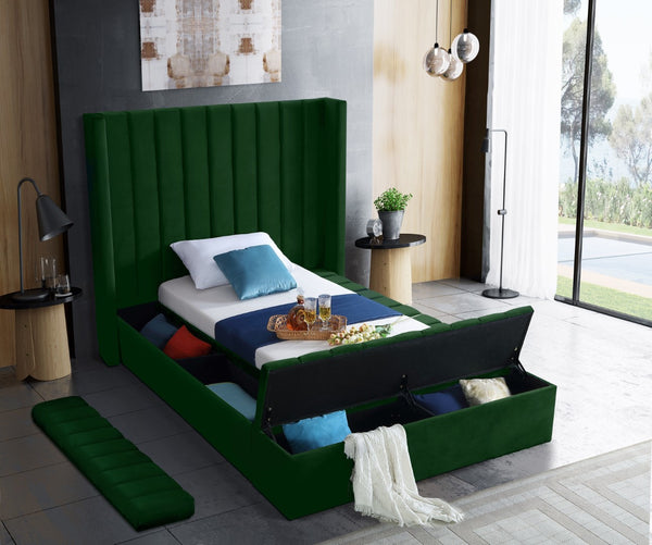Kiki Velvet / Engineered Wood / Foam Contemporary Green Velvet Twin Bed (3 Boxes) - 70" W x 94" D x 65" H
