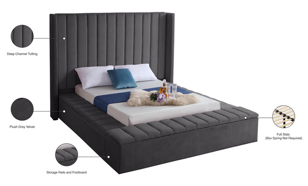 Kiki Velvet / Engineered Wood / Foam Contemporary Grey Velvet Full Bed (3 Boxes) - 85.5" W x 94" D x 65" H