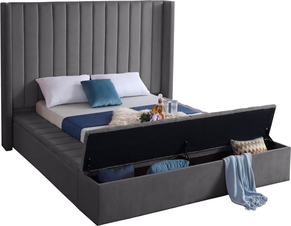 Kiki Velvet / Engineered Wood / Foam Contemporary Grey Velvet Full Bed (3 Boxes) - 85.5" W x 94" D x 65" H