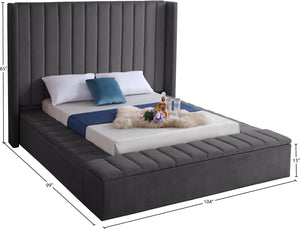 Kiki Velvet / Engineered Wood / Foam Contemporary Grey Velvet King Bed (3 Boxes) - 103" W x 99" D x 65" H