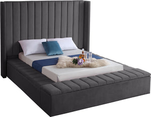 Kiki Velvet / Engineered Wood / Foam Contemporary Grey Velvet King Bed (3 Boxes) - 103" W x 99" D x 65" H