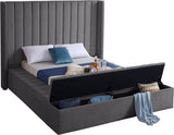 Kiki Velvet / Engineered Wood / Foam Contemporary Grey Velvet King Bed (3 Boxes) - 103" W x 99" D x 65" H