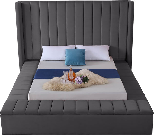 Kiki Velvet / Engineered Wood / Foam Contemporary Grey Velvet King Bed (3 Boxes) - 103" W x 99" D x 65" H