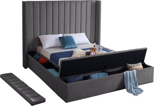 Kiki Velvet / Engineered Wood / Foam Contemporary Grey Velvet Queen Bed (3 Boxes) - 91" W x 99" D x 65" H
