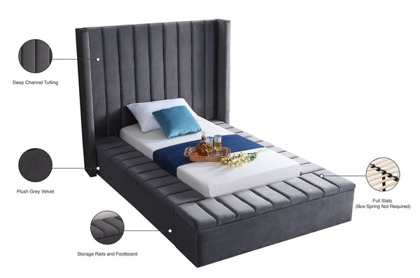 Kiki Velvet / Engineered Wood / Foam Contemporary Grey Velvet Twin Bed (3 Boxes) - 70" W x 94" D x 65" H