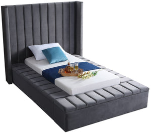 Kiki Velvet / Engineered Wood / Foam Contemporary Grey Velvet Twin Bed (3 Boxes) - 70" W x 94" D x 65" H