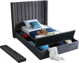 Kiki Velvet / Engineered Wood / Foam Contemporary Grey Velvet Twin Bed (3 Boxes) - 70" W x 94" D x 65" H