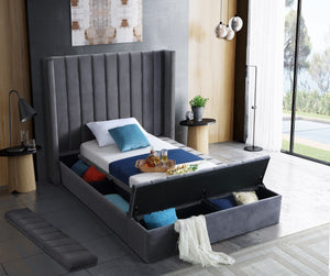 Kiki Velvet / Engineered Wood / Foam Contemporary Grey Velvet Twin Bed (3 Boxes) - 70" W x 94" D x 65" H