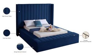 Kiki Velvet / Engineered Wood / Foam Contemporary Navy Velvet Full Bed (3 Boxes) - 85.5" W x 94" D x 65" H