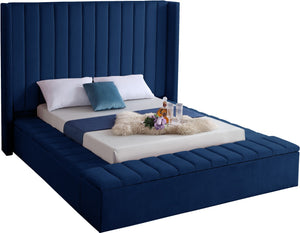 Kiki Velvet / Engineered Wood / Foam Contemporary Navy Velvet Full Bed (3 Boxes) - 85.5" W x 94" D x 65" H
