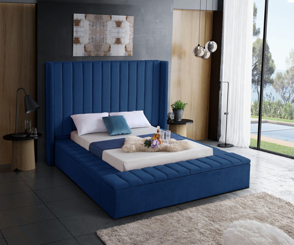 Kiki Velvet / Engineered Wood / Foam Contemporary Navy Velvet Full Bed (3 Boxes) - 85.5" W x 94" D x 65" H