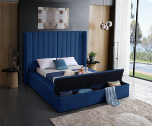 Kiki Velvet / Engineered Wood / Foam Contemporary Navy Velvet Full Bed (3 Boxes) - 85.5" W x 94" D x 65" H