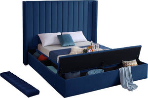 Kiki Velvet / Engineered Wood / Foam Contemporary Navy Velvet Full Bed (3 Boxes) - 85.5" W x 94" D x 65" H