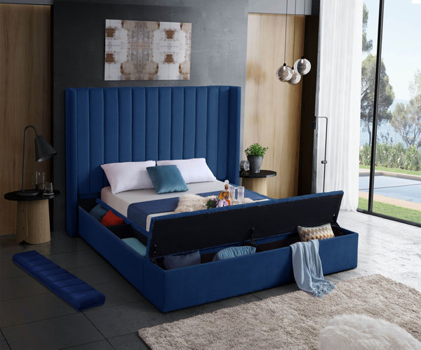 Kiki Velvet / Engineered Wood / Foam Contemporary Navy Velvet Full Bed (3 Boxes) - 85.5" W x 94" D x 65" H