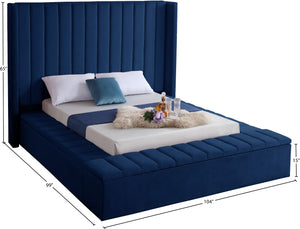 Kiki Velvet / Engineered Wood / Foam Contemporary Navy Velvet King Bed (3 Boxes) - 103" W x 99" D x 65" H