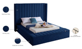 Kiki Velvet / Engineered Wood / Foam Contemporary Navy Velvet King Bed (3 Boxes) - 103" W x 99" D x 65" H