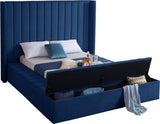 Kiki Velvet / Engineered Wood / Foam Contemporary Navy Velvet King Bed (3 Boxes) - 103" W x 99" D x 65" H
