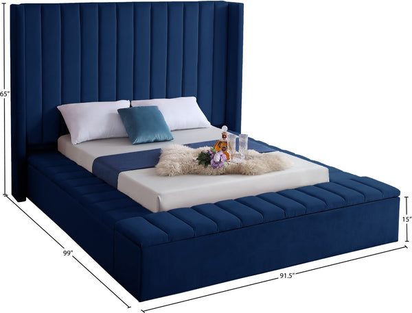Kiki Velvet / Engineered Wood / Foam Contemporary Navy Velvet Queen Bed (3 Boxes) - 91" W x 99" D x 65" H