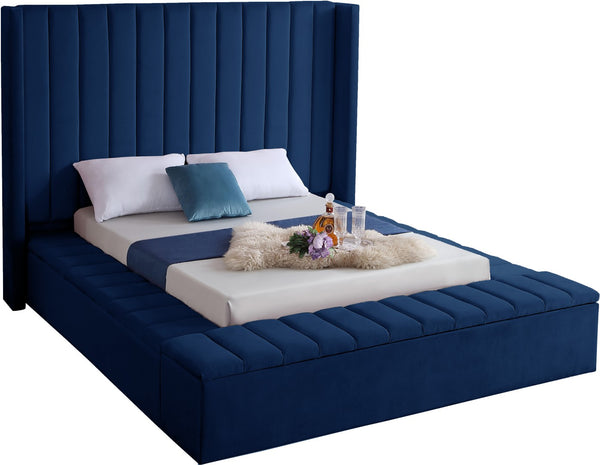 Kiki Velvet / Engineered Wood / Foam Contemporary Navy Velvet Queen Bed (3 Boxes) - 91" W x 99" D x 65" H