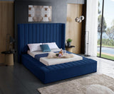 Kiki Velvet / Engineered Wood / Foam Contemporary Navy Velvet Queen Bed (3 Boxes) - 91" W x 99" D x 65" H