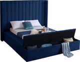 Kiki Velvet / Engineered Wood / Foam Contemporary Navy Velvet Queen Bed (3 Boxes) - 91" W x 99" D x 65" H