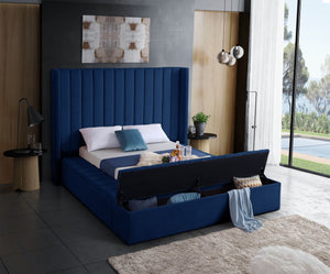 Kiki Velvet / Engineered Wood / Foam Contemporary Navy Velvet Queen Bed (3 Boxes) - 91" W x 99" D x 65" H
