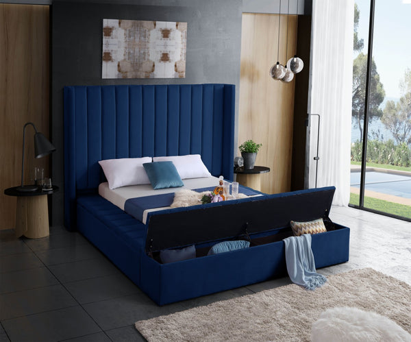 Kiki Velvet / Engineered Wood / Foam Contemporary Navy Velvet Queen Bed (3 Boxes) - 91" W x 99" D x 65" H