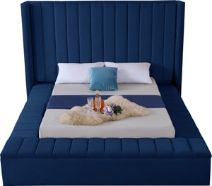 Kiki Velvet / Engineered Wood / Foam Contemporary Navy Velvet Queen Bed (3 Boxes) - 91" W x 99" D x 65" H