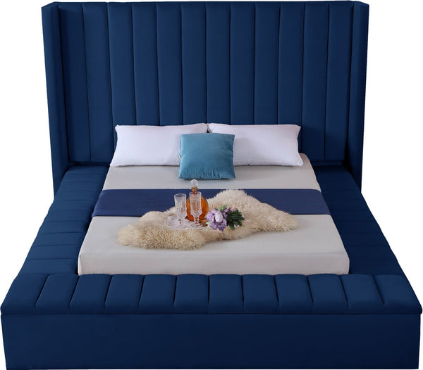Kiki Velvet / Engineered Wood / Foam Contemporary Navy Velvet Queen Bed (3 Boxes) - 91" W x 99" D x 65" H