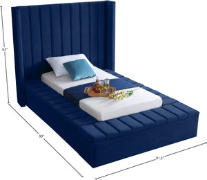 Kiki Velvet / Engineered Wood / Foam Contemporary Navy Velvet Twin Bed (3 Boxes) - 70" W x 94" D x 65" H