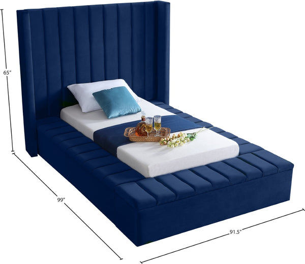 Kiki Velvet / Engineered Wood / Foam Contemporary Navy Velvet Twin Bed (3 Boxes) - 70" W x 94" D x 65" H