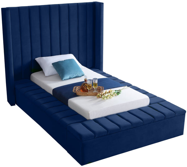 Kiki Velvet / Engineered Wood / Foam Contemporary Navy Velvet Twin Bed (3 Boxes) - 70" W x 94" D x 65" H