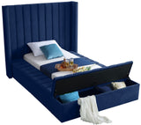 Kiki Velvet / Engineered Wood / Foam Contemporary Navy Velvet Twin Bed (3 Boxes) - 70" W x 94" D x 65" H