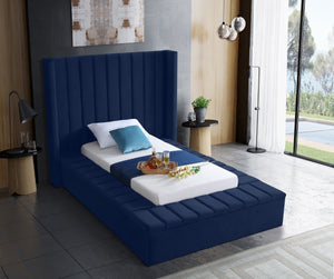 Kiki Velvet / Engineered Wood / Foam Contemporary Navy Velvet Twin Bed (3 Boxes) - 70" W x 94" D x 65" H