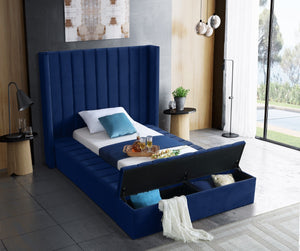 Kiki Velvet / Engineered Wood / Foam Contemporary Navy Velvet Twin Bed (3 Boxes) - 70" W x 94" D x 65" H