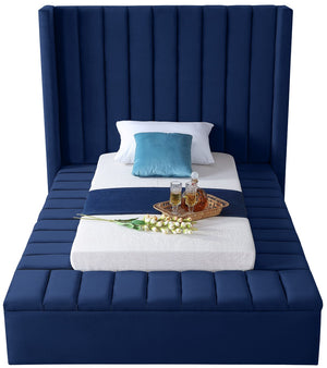 Kiki Velvet / Engineered Wood / Foam Contemporary Navy Velvet Twin Bed (3 Boxes) - 70" W x 94" D x 65" H
