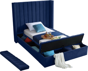 Kiki Velvet / Engineered Wood / Foam Contemporary Navy Velvet Twin Bed (3 Boxes) - 70" W x 94" D x 65" H