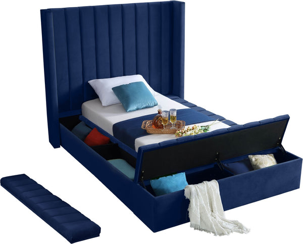 Kiki Velvet / Engineered Wood / Foam Contemporary Navy Velvet Twin Bed (3 Boxes) - 70" W x 94" D x 65" H