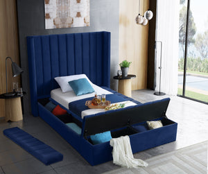 Kiki Velvet / Engineered Wood / Foam Contemporary Navy Velvet Twin Bed (3 Boxes) - 70" W x 94" D x 65" H