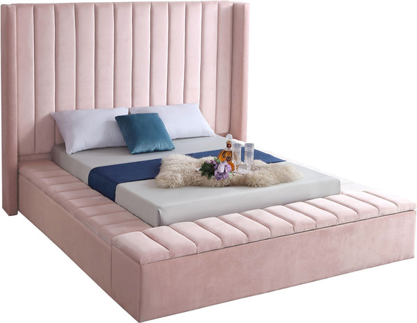 Kiki Velvet / Engineered Wood / Foam Contemporary Pink Velvet Full Bed (3 Boxes) - 85.5" W x 94" D x 65" H